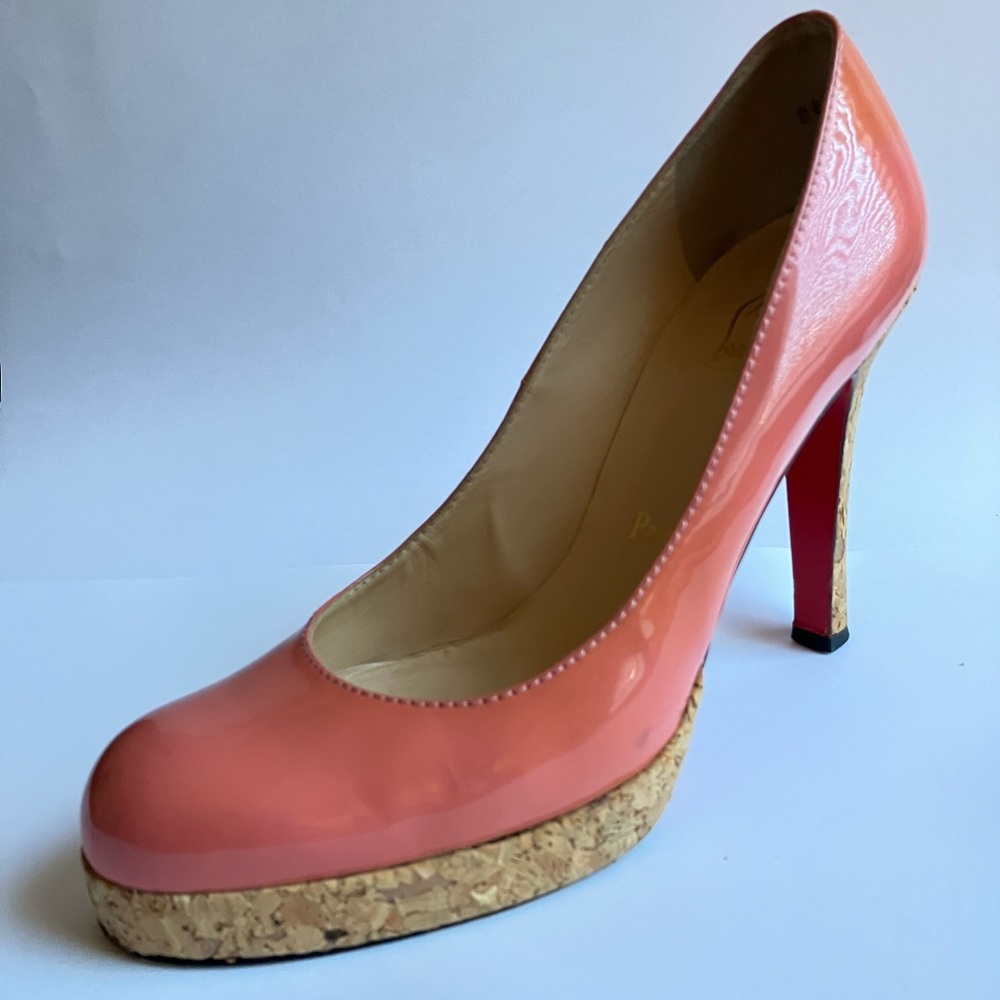 Coral Patent Platform Pump with Cork Sole